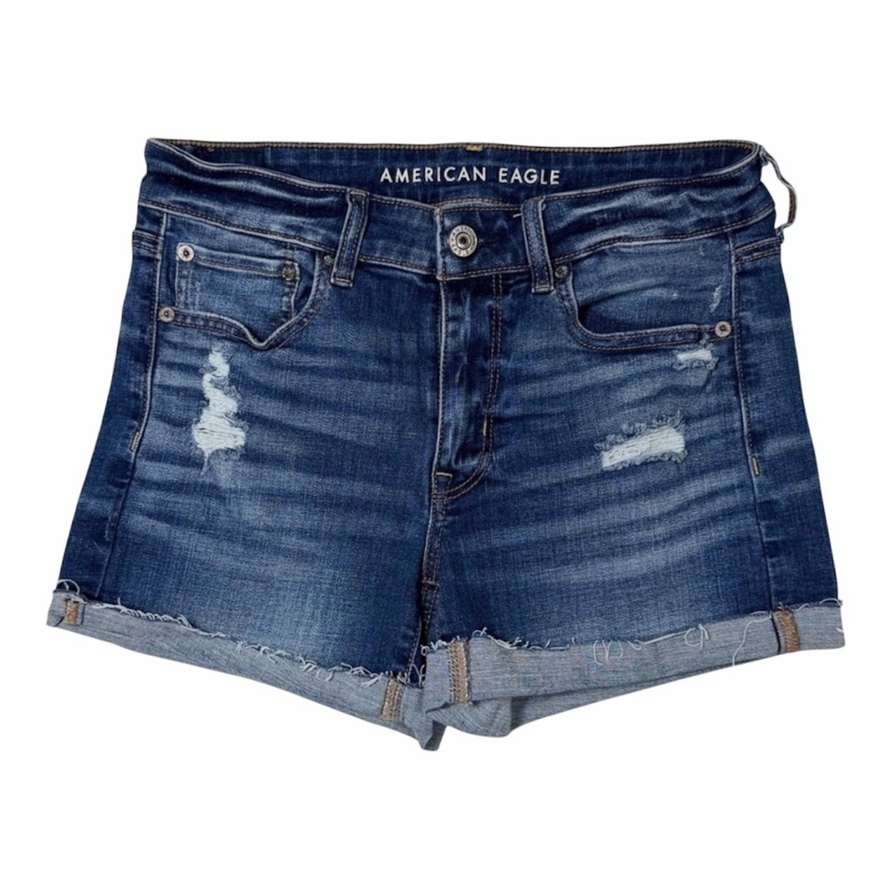 American Eagle Outfitters Dark Blue Women's Midi Shorts Distressed size 8
